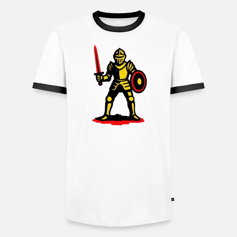 Gelber Ritter mit rotem Schwert - Männer Kontrast-T-Shirt - Weiß/Schwarz