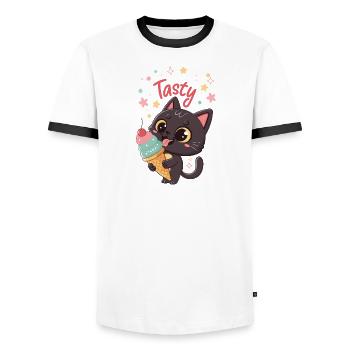 Chat gourmand et crème glacée - Men's Ringer Shirt - white/black - Front - AI Model Female 172 light (172cm) & AI Model Male 178 dark (178cm)
