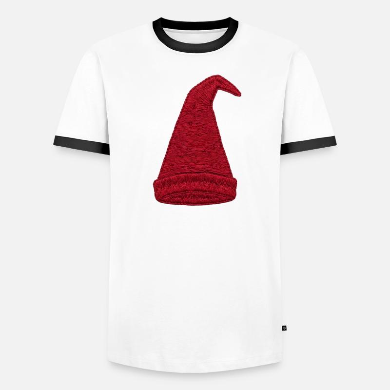 Gnome hat in embroidered look (printed) - Men's Ringer Shirt - white/black