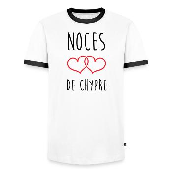 Hochzeit von Zypern 6 Jahre hochzeit - Männer Kontrast-T-Shirt - Weiß/Schwarz - Vorne - AI Model Female 172 light (172cm) & AI Model Male 178 dark (178cm)