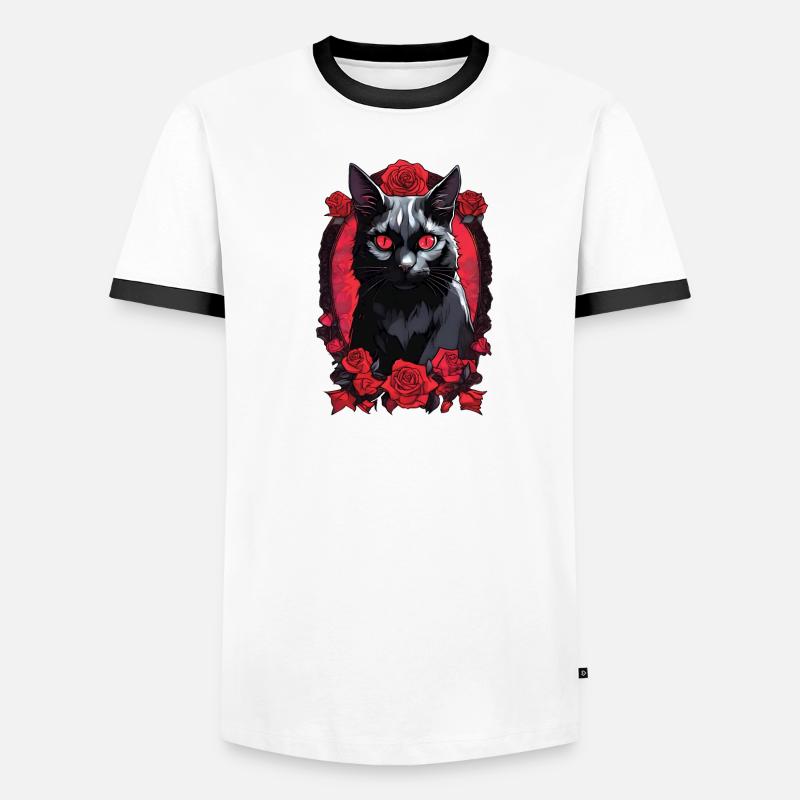 Gothic Schwarze Katze Porträt - Männer Kontrast-T-Shirt - Weiß/Schwarz