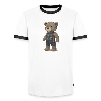 Lord Petzi Triathlet - Männer Kontrast-T-Shirt - Weiß/Schwarz - Vorne - AI Model Female 172 light (172cm) & AI Model Male 178 dark (178cm)