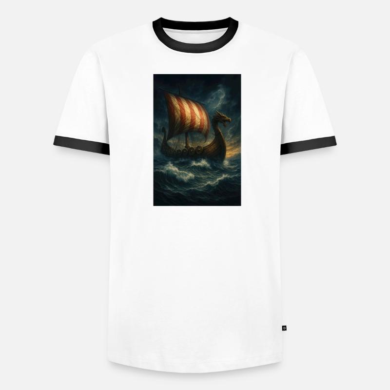 Wikinger-Schiff im Sturm - Männer Kontrast-T-Shirt - Weiß/Schwarz