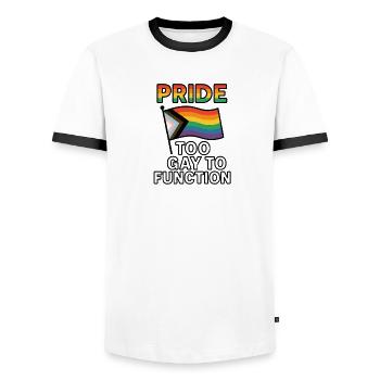 Colorful Pride Flag Design with Humor - Men's Ringer Shirt - white/black - Front - AI Model Female 172 light (172cm) & AI Model Male 178 dark (178cm)