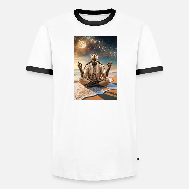Humanoid Turtle Meditating Under the Moon - Men's Ringer Shirt - white/black