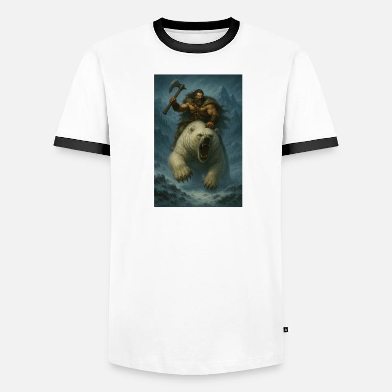 Wikingerkrieger auf Eisbär – Fa-Illustration - Männer Kontrast-T-Shirt - Weiß/Schwarz