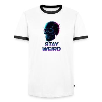 Stay Weird Neon Schädel - Männer Kontrast-T-Shirt - Weiß/Schwarz - Vorne - AI Model Female 172 light (172cm) & AI Model Male 178 dark (178cm)