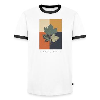 Autumn Botanicals Grid - Men's Ringer Shirt - white/black - Front - AI Model Female 172 light (172cm) & AI Model Male 178 dark (178cm)