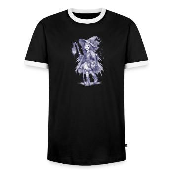 Waldhexe mit Laterne - Männer Kontrast-T-Shirt - Schwarz/Weiß - Vorne - AI Model Female 172 light (172cm) & AI Model Male 178 light (178cm)