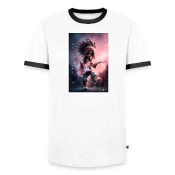 Poupée de pierre à dreadlocks avec guitare rose - T-shirt contrasté Homme - blanc/noir - Devant - AI Model Female 172 light (172cm) & AI Model Male 178 dark (178cm)