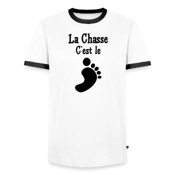La chasse c’est le pied - T-shirt contrasté Homme - blanc/noir - Devant - AI Model Female 172 light (172cm) & AI Model Male 178 dark (178cm)