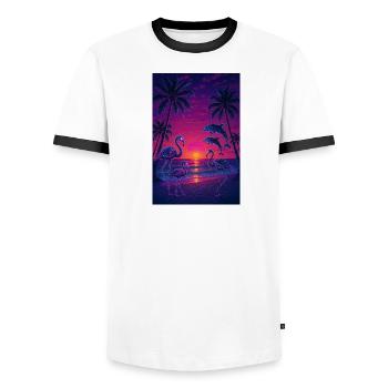 RockyZoo23 - Men's Ringer Shirt - white/black - Front - AI Model Female 172 light (172cm) & AI Model Male 178 dark (178cm)