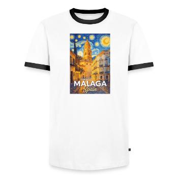 Málaga, Spain - Men's Ringer Shirt - white/black - Front - AI Model Female 172 light (172cm) & AI Model Male 178 dark (178cm)