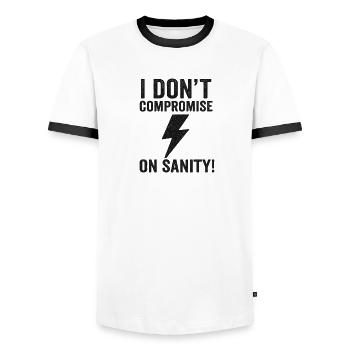 No compromise on reason - Men's Ringer Shirt - white/black - Front - AI Model Female 172 light (172cm) & AI Model Male 178 dark (178cm)