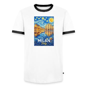 Milan, Italy. - Men's Ringer Shirt - white/black - Front - AI Model Female 172 light (172cm) & AI Model Male 178 dark (178cm)