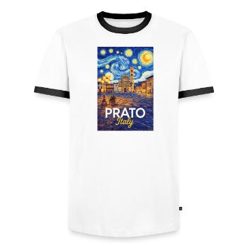 Prato, Italie. - T-shirt contrasté Homme - blanc/noir - Devant - AI Model Female 172 light (172cm) & AI Model Male 178 dark (178cm)