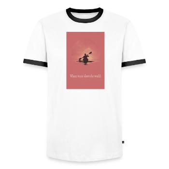 Where Water Slows The World Canoe Poster - Men's Ringer Shirt - white/black - Front - AI Model Female 172 light (172cm) & AI Model Male 178 dark (178cm)