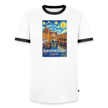 Birmingham, England - Men's Ringer Shirt - white/black - Front - AI Model Female 172 light (172cm) & AI Model Male 178 dark (178cm)