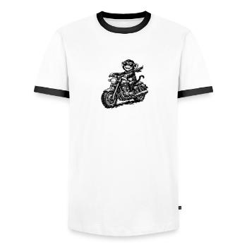 Affe auf Motorrad Skizzenstil - Männer Kontrast-T-Shirt - Weiß/Schwarz - Vorne - AI Model Female 172 light (172cm) & AI Model Male 178 dark (178cm)
