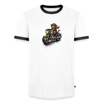 Affe auf Motorrad Farbenexplosion - Männer Kontrast-T-Shirt - Weiß/Schwarz - Vorne - AI Model Female 172 light (172cm) & AI Model Male 178 dark (178cm)