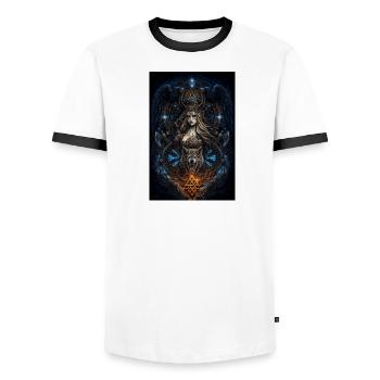 Viking Freya Hugin & Munin Wolf Runes - Men's Ringer Shirt - white/black - Front - AI Model Female 172 light (172cm) & AI Model Male 178 dark (178cm)