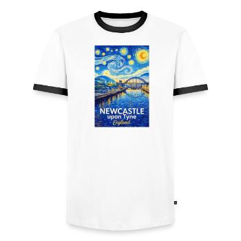 Newcastle Tyne Starry Sky Artwork - Men's Ringer Shirt - white/black - Front - AI Model Female 172 light (172cm) & AI Model Male 178 dark (178cm)