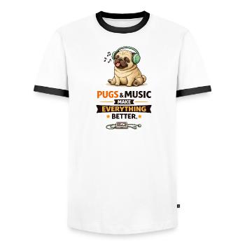 Pug Beats: Music Makes Everything Better - Men's Ringer Shirt - white/black - Front - AI Model Female 172 light (172cm) & AI Model Male 178 dark (178cm)