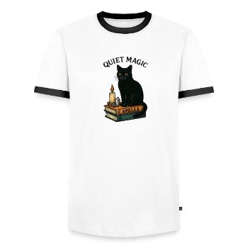 Silent Magic Cat - Men's Ringer Shirt - white/black - Front - AI Model Female 172 light (172cm) & AI Model Male 178 dark (178cm)
