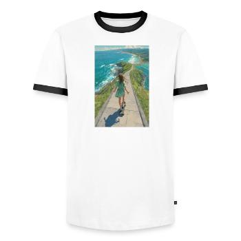 Coastal Crest Longboarder - Männer Kontrast-T-Shirt - Weiß/Schwarz - Vorne - AI Model Female 172 light (172cm) & AI Model Male 178 dark (178cm)