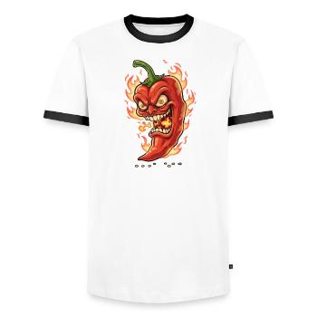 Flammender Chili-Gesicht - Männer Kontrast-T-Shirt - Weiß/Schwarz - Vorne - AI Model Female 172 light (172cm) & AI Model Male 178 dark (178cm)