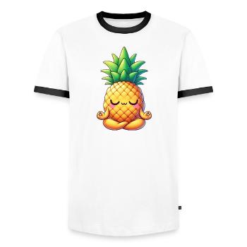 Süße Ananas Yoga Meditation Entspannung Cartoon - Männer Kontrast-T-Shirt - Weiß/Schwarz - Vorne - AI Model Female 172 light (172cm) & AI Model Male 178 dark (178cm)