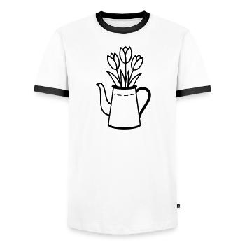 Jug with tulips – spring flower motif - Men's Ringer Shirt - white/black - Front - AI Model Female 172 light (172cm) & AI Model Male 178 dark (178cm)