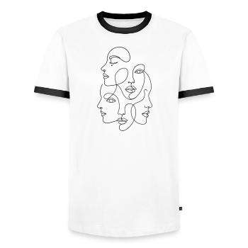 Multiface minimaliste en une ligne - T-shirt contrasté Homme - blanc/noir - Devant - AI Model Female 172 light (172cm) & AI Model Male 178 dark (178cm)