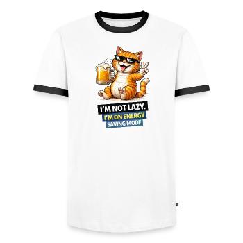 Energy Saving Cat Not Lazy - Men's Ringer Shirt - white/black - Front - AI Model Female 172 light (172cm) & AI Model Male 178 dark (178cm)