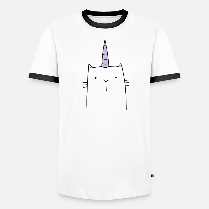 Einhorn Katze niedlich Geschenk - Männer Kontrast-T-Shirt - Weiß/Schwarz