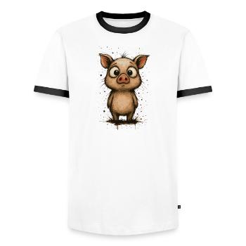 Funny piglet with big eyes – splash - Men's Ringer Shirt - white/black - Front - AI Model Female 172 light (172cm) & AI Model Male 178 dark (178cm)