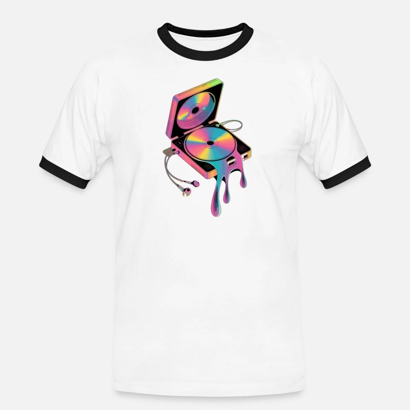  Retro Discman Psychedelic CD Player 90er - Männer Kontrast-T-Shirt - Weiß/Schwarz
