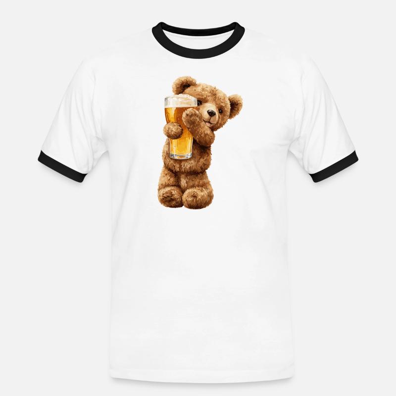 Bärchen mit Bierglas Bierchen Teddybär - Männer Kontrast-T-Shirt - Weiß/Schwarz