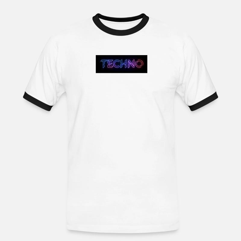 Techno Neon Glitch Text - Männer Kontrast-T-Shirt - Weiß/Schwarz
