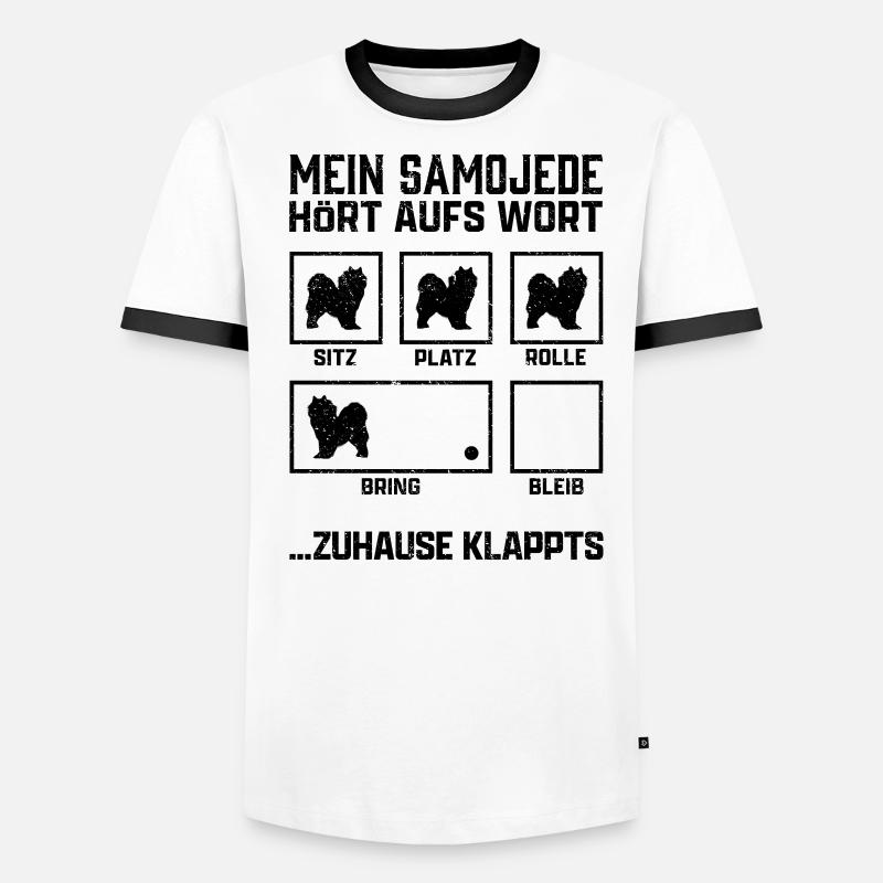 Samojede Hundetricks Schlittenhund Samojedenspitz - Männer Kontrast-T-Shirt - Weiß/Schwarz