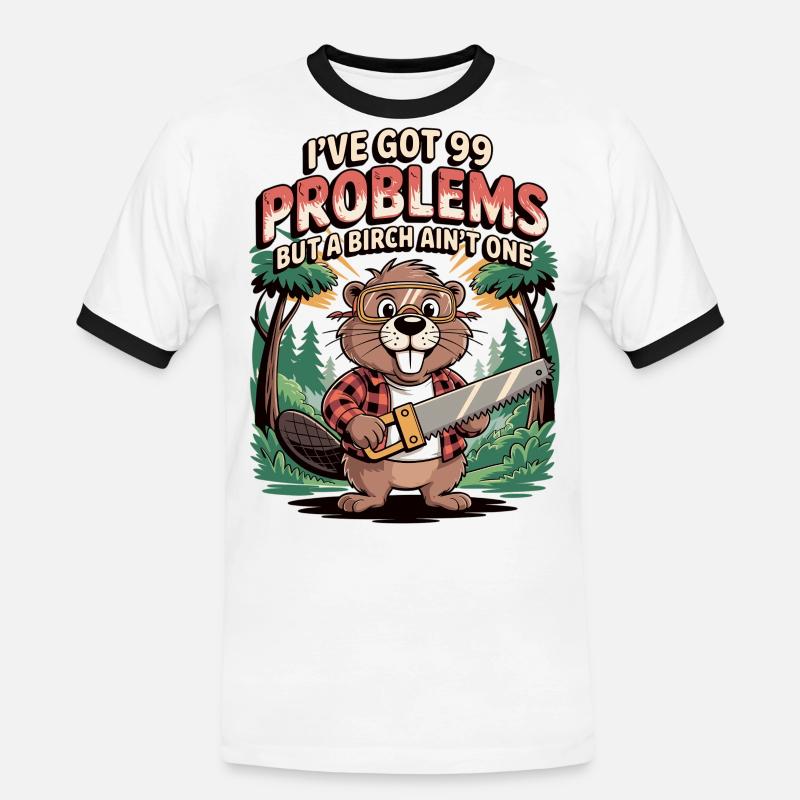 Biber-Spruch: Kein Problem mit Birke - Männer Kontrast-T-Shirt - Weiß/Schwarz