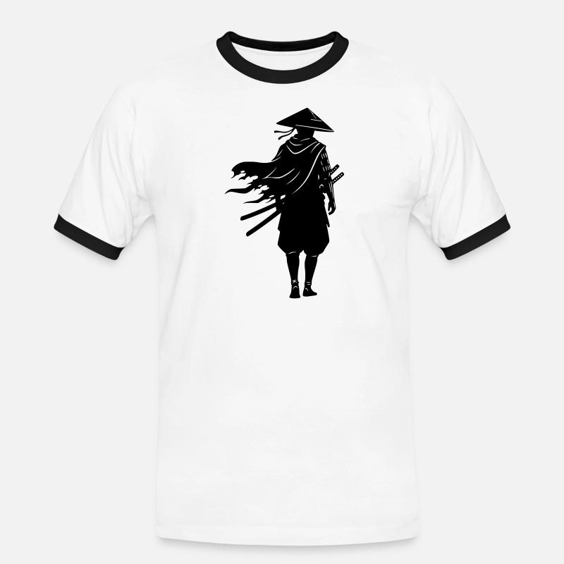 Shadow Warrior Samurai Straw Hat - Men's Ringer Shirt - white/black