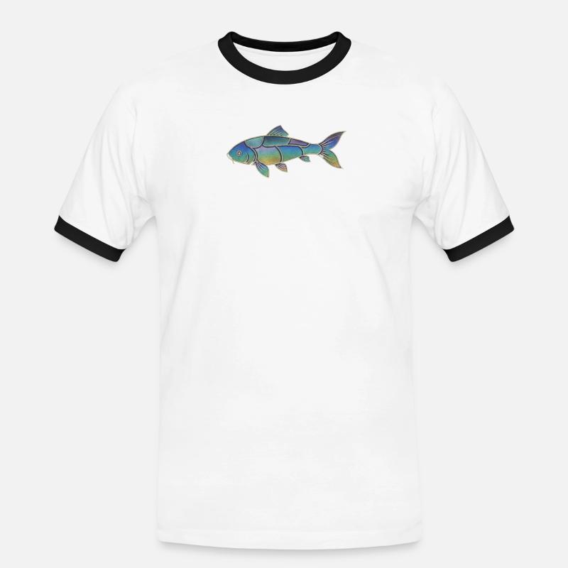 Gradient Pattern Iridescent Koi Fish - Men's Ringer Shirt - white/black