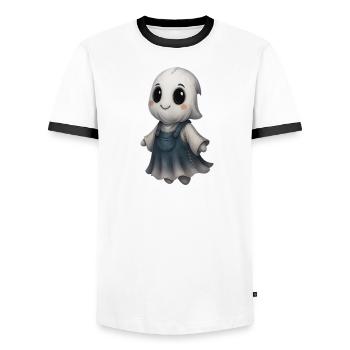 Cute Ghost Friend Patchwork - Men's Ringer Shirt - white/black - Front - AI Model Female 172 light (172cm) & AI Model Male 178 dark (178cm)