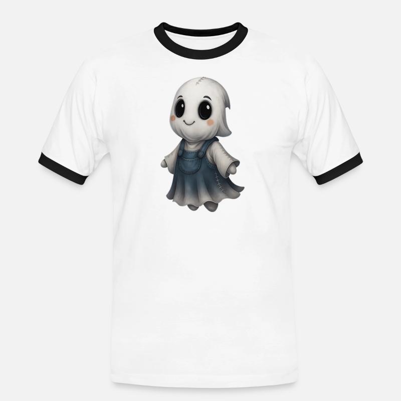 Cute Ghost Friend Patchwork - Men's Ringer Shirt - white/black