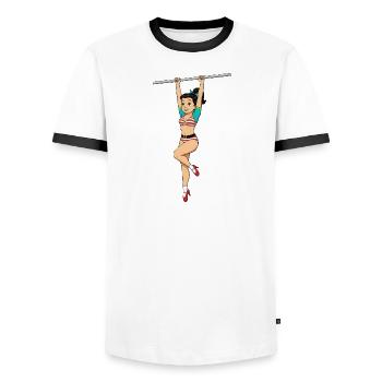 Fille sur la barre horizontale - T-shirt contrasté Homme - blanc/noir - Devant - AI Model Female 172 light (172cm) & AI Model Male 178 dark (178cm)
