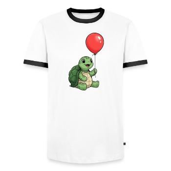 Turtle Kids T-shirt with Red Balloon - turtle - Men's Ringer Shirt - white/black - Front - AI Model Female 172 light (172cm) & AI Model Male 178 dark (178cm)
