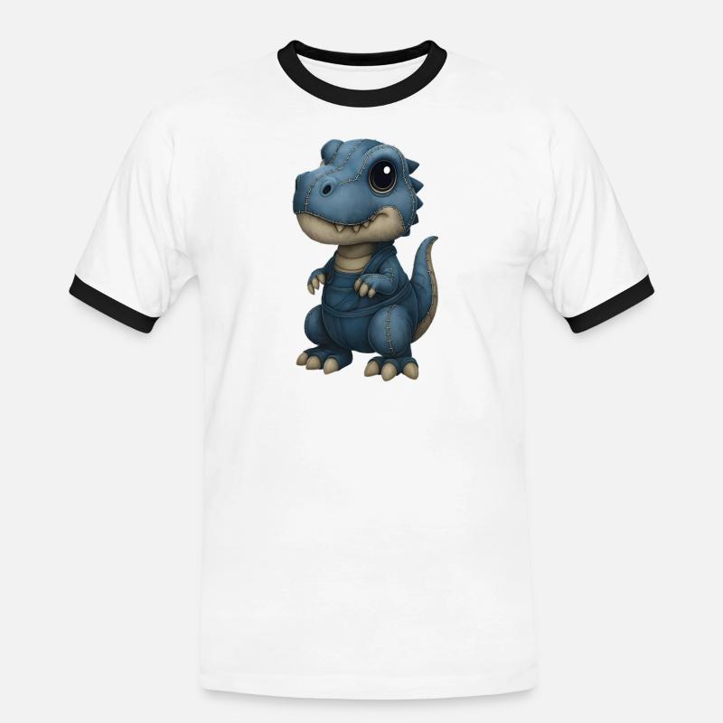 Patchwork Dino Flickenlook - Männer Kontrast-T-Shirt - Weiß/Schwarz