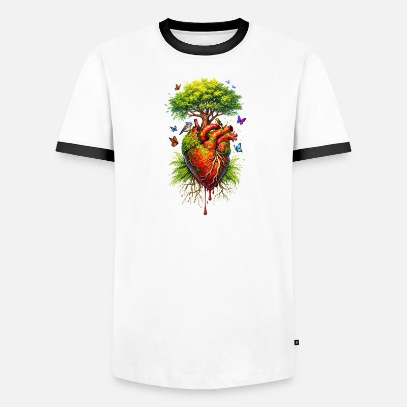 Auf einem anatomischen Herz wächst ein Baum  - Männer Kontrast-T-Shirt - Weiß/Schwarz