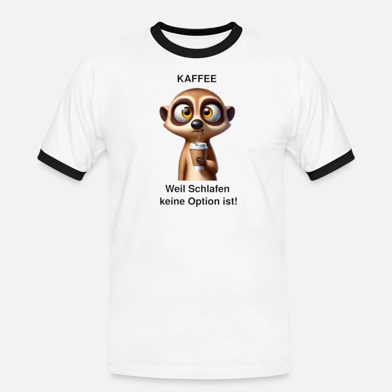 Müdes Erdmännchen mit Kaffee - Männer Kontrast-T-Shirt - Weiß/Schwarz
